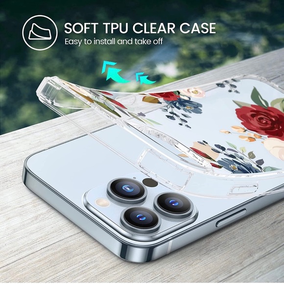 iPhone 13 Pro Max Case Screen Protector Clear Floral Soft Protective Cover Rose - Picture 2 of 7